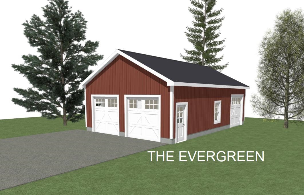 GARAGE PLAN : 24 x 36 - 2 Car Garage Plans - 10' Wall - 6/12 and 8/12