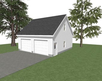 2-Car Garage Plan: 28x24, 10' Wall, Storage Above (Digital Download)