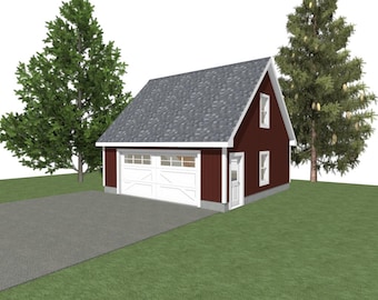 2 Car Garage Plans : 24 x 24, 8' Wall, 12/12 Pitch, Storage Above, with Materials List - ( Digital Download )