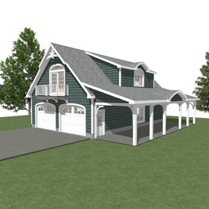 2-Car Garage Plans: 28 x 46, 1BR Apartment Option (Digital Download)