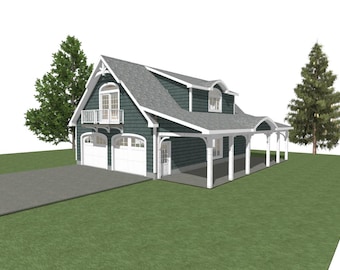 2-Car Garage Plans: 28 x 46, 1BR Apartment Option (Digital Download)
