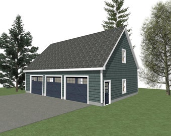 3 Car Garage Plans : 42 x 30, 10'Wall, 10/12 Pitch, Storage Above with Materials List = ( Digital Download )