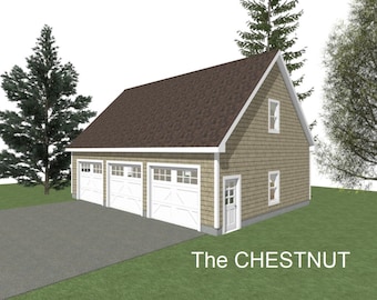 3 Car Garage Plans : 40 x 28, 10' Wall, 10/12 and 12/12, Storage Above with Materials List - ( Digital Download )