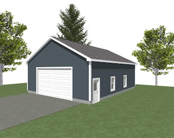 2 Car Garage Plans : 32 x 40, 12' Wall, 6/12 Pitch, with Materials List - ( Digital Download )