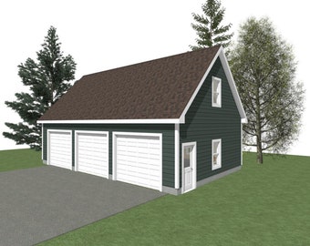 3 Car Garage Plans : 40 x 26, 10' Wall, Storage/Studio Above with Materials List - ( Digital Download )