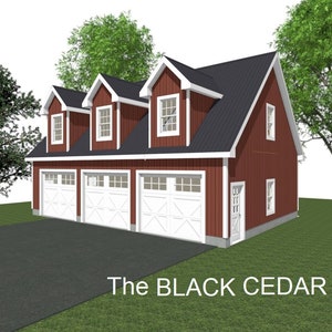3 Car Garage Plans: 40 x 28, 10&#39; Wall, Studio/Storage Above (Digital Download)