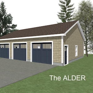 3 Car Garage Plans: 44 x 30, 10&#39; Wall (Digital Download)