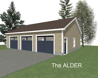 3 Car Garage Plans : 44 x 30, 10' Wall, 6/12 and 8/12 Pitch with Materials List - ( Digital Download )