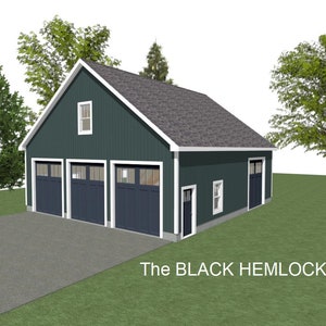 GARAGE PLANS : 36 x 40 - 3 Car Garage Plans -  12&#39; Wall  - 9/12 Pitch - with Storage or Studio Above