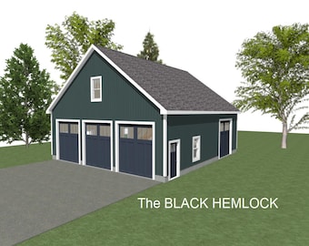 3 Car Garage Plans : 36 x 40, 12' Wall, 9/12 Pitch, Storage Above with Materials List - ( Digital Download )