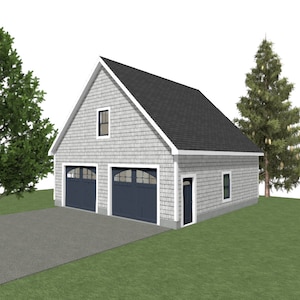 GARAGE PLAN : 30 x 30 - 2 Car Garage Plans - 10/12 and 12/12 Pitch - 10ft Wall - with Storage or Studio Above