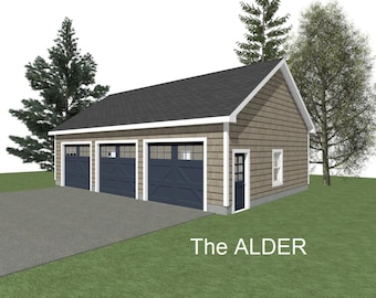 3 Car Garage Plans : 40 x 26, 10' Wall, 6/12 and 8/12 Pitch with Materials List - ( Digital Download )