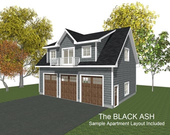 3-Car Garage Plan with Studio Apartment Above (Digital Download)