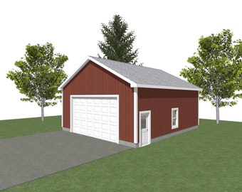 2 Car Garage Plans : 28 x 32, 12' Wall, 6/12 Pitch with Materials List - ( Digital Download )