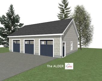 3 Car Garage Plans : 40 x 28, 10' Wall, 6/12 & 8/12 Pitch with Materials List - ( Digital Download )