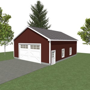 GARAGE PLANS : 30 x 40 - 2 Car Garage Plans - 1 Door - 12&#39; Wall  - 6/12 and 8/12