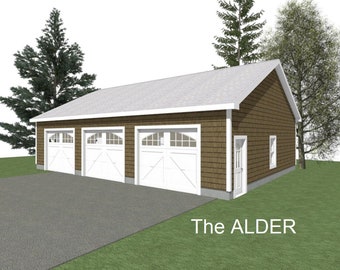 3 Car Garage Plans : 44 x 32, 10' Wall, 6/12 and 8/12 Pitch with Materials List - ( Digital Download )