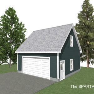GARAGE PLAN : 24 x 24 - 1 Bay / 2 Car Garage Plans - 10&#39; Wall - 10/12 and 12/12 Pitch - with Storage or Studio Above