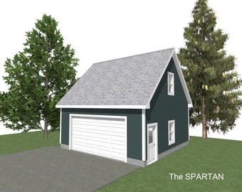 2 Car Garage Plans : 24 x 24, 10' Wall, 10/12 and 12/12 Pitch, Storage Above with Materials List - ( Digital Download )
