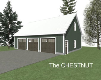 3 Car Garage Plans : 44 x 30, 10' Wall, 10/12 and 12/12 Pitch, Storage Above with Materials List - ( Digital Download )