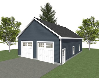 2 Car Garage Plans: 32 x 44, 8/12 Pitch, 12' Wall Height with Materials - ( Digital Download )