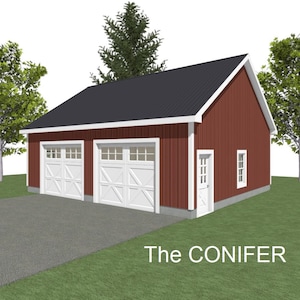 GARAGE PLAN : 32 x 28 - 2 Car Garage Plans - 10&#39; Wall - 6/12 and 8/12 Pitch