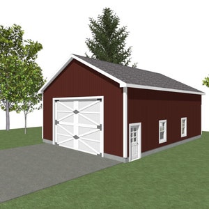 GARAGE PLANS : 30 x 40 - 2 Car Garage Plans - 1 Door - 14&#39; Wall  - 6/12