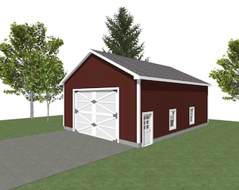 Planos de garaje para 2 autos: 30 x 40, pared de 14 pies, 6/12 (descarga digital)