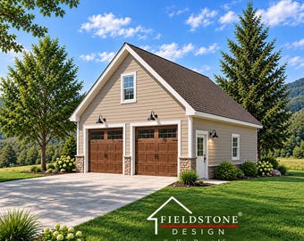 2 Car Garage Plans : 28x28, 10' Wall, 10/12 Pitch with Storage Above with Materials List - ( Digital Download )