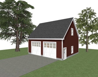2-Car Garage Plans: 32 x 28, 12' Wall, Storage Above (Digital Download)