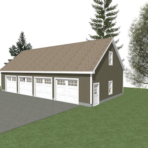 GARAGE PLANS : 56 x 28 - 4 Car Garage Plans - 12&#39; Wall - 10/12 Pitch - with Storage or Studio Above