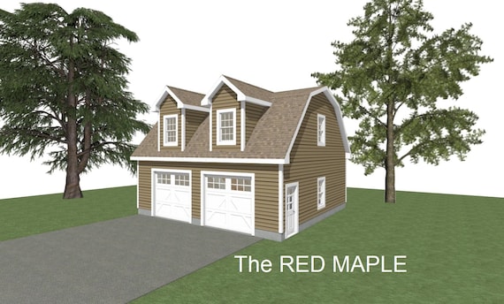 Garage Plans 30 X 28 2 Car Gambrel With Car Garage Plans Gambrel With, 4 Car Garage With Loft
