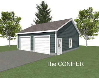 GARAGE PLAN : 30 x 30 - 2 Car Garage Plans - 10' Wall - 6/12 and 8/12