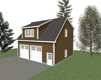 2-Car Garage Plans: 34 x 30, 12' Wall, Studio Above (Digital Download)