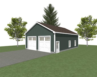 2 Car Garage Plans: 30 x 40, 6/12 Pitch, 12' Wall (Digital Download)