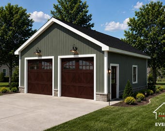 2 Car Garage Plans : 30 x 32, 10' Wall, 6/12 and 8/12 Pitch, with Materials List - ( Digital Download )