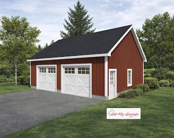 2 Car Garage Plans : 32 x 28, 10' Wall, 6/12 & 8/12 Pitch (Digital Download)