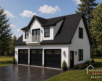 3 Car Garage Plans : 40 x 30, 10' Wall , 12/12 Pitch with Studio Storage Above w/ Materials Guide ( Digital Format )