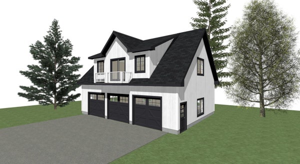 30' X 30' Two Bedroom Garage Apartment Architectural Plan With ...