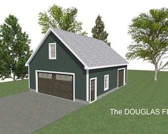 2 Car Garage Plans : 28 x 36, 10' Wall, 10/12 Pitch, Storage Above with Materials List - ( Digital Download )