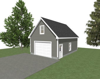1 Car Garage Plans : 20 x 32, 10' Wall, 12/12 Pitch, Storage Above with Materials List - ( Digital Download )