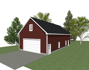 2 Car Garage Plans : 30 x 60, 14' Wall, 10/12 Pitch, Storage Above and Materials List - ( Digital Download )