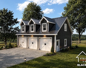 3 Car Garage Plans : 40 x 28, 10' Wall, 10/12 and 12/12 Pitch, Studio/Storage Above with Materials List ( Digital Download )