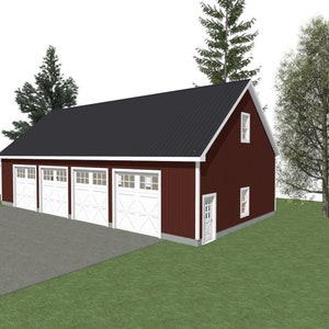 GARAGE PLANS : 60 x 30 - 4 Car Garage Plans - 12&#39; Wall - 10/12 Pitch - with Storage or Studio Above
