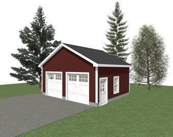 GARAGE PLAN : 24 x 20 - 2 Car Garage Plans - 6/12 Pitch