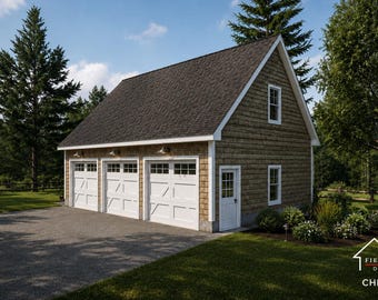 3 Car Garage Plans : 40 x 30, 12' Wall, 12/12 Pitch, Storage Above with Materials List - ( Digital Download )