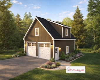 2 Car Garage Plans : 28 x 32, 12' Wall, 12/12 Pitch with Storage/ Studio Above, with Materials List  (Digital Download)