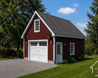 1 Car Garage Plans : 20 x 24, 10' Wall and 12' Wall, 12/12 Pitch, Storage Above with Materials List - ( Digital Download )