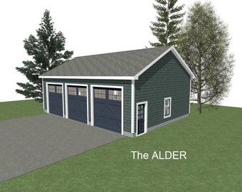 3 Car Garage Plans : 40 x 28, 12' Wall, 6/12 & 8/12 Pitch with Materials List - ( Digital Download )