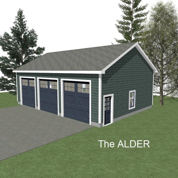 GARAGE PLANS : 40 x 28 - 3 Car Garage Plans - 12' Wall - 6/12 and 8/12 Pitch